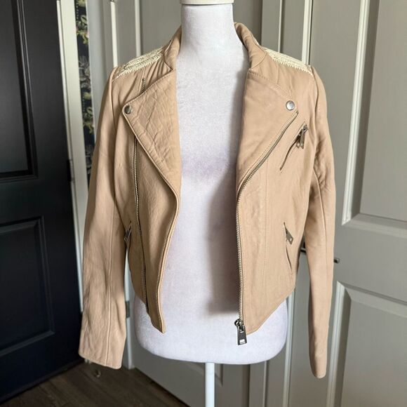 Maje Vicky Cotton-Trimmed Leather Biker Jacket Size 38 US M - Picture 2 of 12